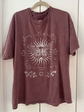 Washed Rose Graphic Tee with Butterfly Sun Print